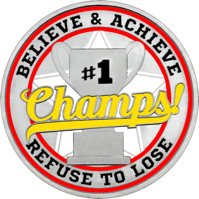 Yellow "Champs!" with Red Outer Circular Borders